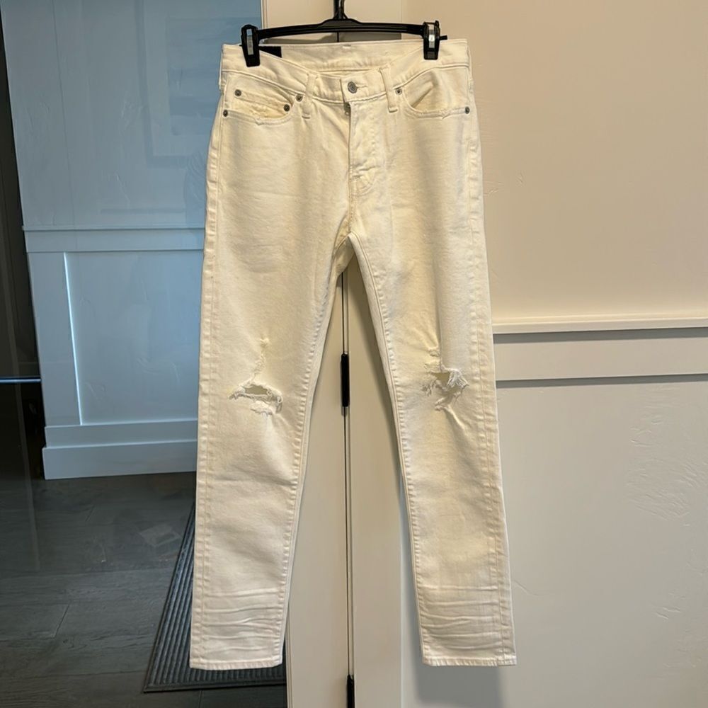 NWT! Abercrombie & Fitch Athletic Skinny Stretch White Distressed Jeans Sz 29x32